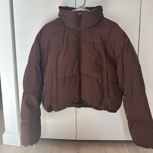 Brown cropped puffer jacket